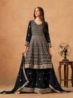 Thumbnail for Monjolika Fashion Black Embroidered Faux Georgette Trendy Palazzo Salwar Kameez