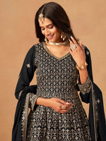 Thumbnail for Monjolika Fashion Black Embroidered Faux Georgette Trendy Palazzo Salwar Kameez
