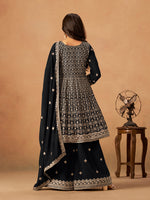 Thumbnail for Monjolika Fashion Black Embroidered Faux Georgette Trendy Palazzo Salwar Kameez