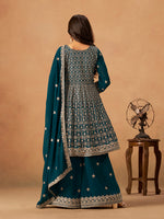 Thumbnail for Monjolika Fashion Teal Embroidered Faux Georgette Trendy Palazzo Salwar Kameez
