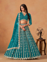 Thumbnail for Monjolika Fashion Embroidered Teal Blue Art Silk Designer Long Lehenga Choli