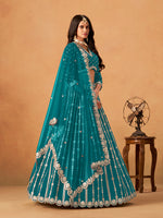 Thumbnail for Monjolika Fashion Embroidered Teal Blue Art Silk Designer Long Lehenga Choli