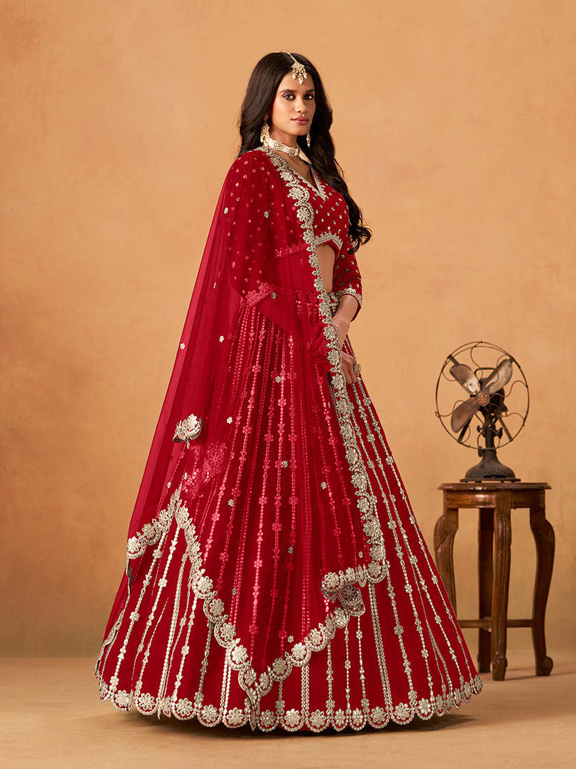 Monjolika Fashion Embroidered Red Art Silk Designer Long Lehenga Choli - Distacart