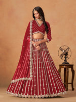 Thumbnail for Monjolika Fashion Embroidered Red Art Silk Designer Long Lehenga Choli - Distacart