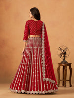 Thumbnail for Monjolika Fashion Embroidered Red Art Silk Designer Long Lehenga Choli - Distacart
