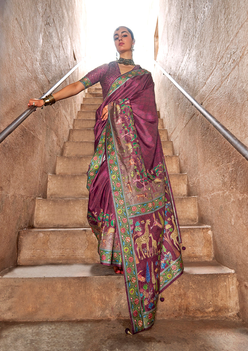Monjolika Fashion Purple Printed Silk Contemporary Saree