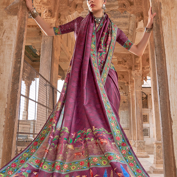 Monjolika Fashion Purple Printed Silk Contemporary Saree