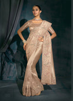 Thumbnail for Monjolika Fashion Light Peach Silk With Thread, Moti Zarkan Work Beautiful Border Saree