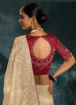 Thumbnail for Monjolika Fashion Cream Color Silk Blend With Cutdana Moti Zari Heavy Work Beautiful Border Saree - Distacart