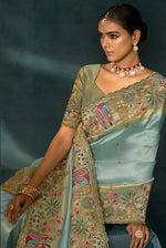 Thumbnail for Monjolika Fashion Beige Color Silk Blend With Cutdana Moti Jardoshi Heavy Work Beautiful Border Saree
