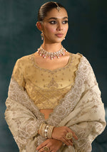 Thumbnail for Monjolika Fashion Cream Banarasi Silk With Lakhanvi And Zarkan Work Blend Saree