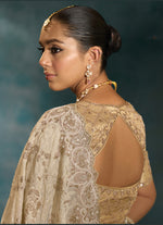 Thumbnail for Monjolika Fashion Cream Banarasi Silk With Lakhanvi And Zarkan Work Blend Saree