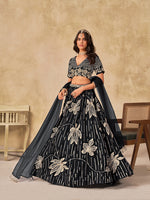 Thumbnail for Monjolika Fashion Black Embroidered Art Silk Reception Trendy Lehenga Choli