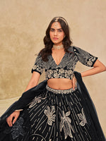 Thumbnail for Monjolika Fashion Black Embroidered Art Silk Reception Trendy Lehenga Choli
