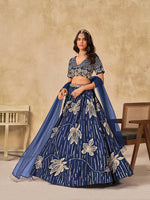 Thumbnail for Monjolika Fashion Navy Blue Embroidered Art Silk Reception Trendy Lehenga Choli