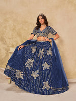 Thumbnail for Monjolika Fashion Navy Blue Embroidered Art Silk Reception Trendy Lehenga Choli