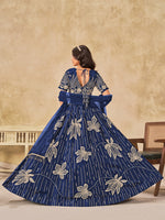 Thumbnail for Monjolika Fashion Navy Blue Embroidered Art Silk Reception Trendy Lehenga Choli