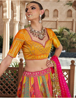 Thumbnail for Monjolika Fashion Multicolor Premium Banarasi Silk With Zarkan & Cutwork Wedding Wear Lehenga