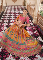 Thumbnail for Monjolika Fashion Mustard Multicolor Premium Banarasi Silk With Zarkan & Cutwork Wedding Wear Lehenga