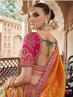 Thumbnail for Monjolika Fashion Mustard Multicolor Premium Banarasi Silk With Zarkan & Cutwork Wedding Wear Lehenga