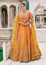 Thumbnail for Monjolika Fashion Yellow And Orange Silk Bridal With Sequins Embroidery And Stone Work Lehenga - Distacart
