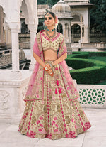 Thumbnail for Monjolika Fashion Cream Silk Bridal With Sequins Embroidery And Stone Work Lehenga - Distacart