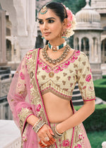 Thumbnail for Monjolika Fashion Cream Silk Bridal With Sequins Embroidery And Stone Work Lehenga - Distacart