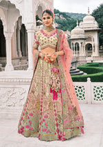 Thumbnail for Monjolika Fashion Cream Silk Bridal With Zari Embroidery And Stone Work Lehenga - Distacart