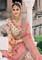 Thumbnail for Monjolika Fashion Cream Silk Bridal With Zari Embroidery And Stone Work Lehenga - Distacart