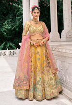 Thumbnail for Monjolika Fashion Yellow Silk Bridal With Thread Embroidery And Stone Work Lehenga - Distacart