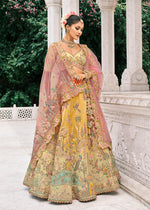 Thumbnail for Monjolika Fashion Yellow Silk Bridal With Thread Embroidery And Stone Work Lehenga - Distacart