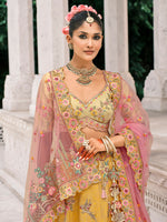 Thumbnail for Monjolika Fashion Yellow Silk Bridal With Thread Embroidery And Stone Work Lehenga - Distacart