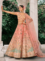 Thumbnail for Monjolika Fashion Peach Silk Bridal With Thread Embroidery And Stone Work Lehenga - Distacart