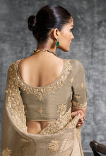 Thumbnail for Monjolika Fashion Beige Tissue Traditional Saree with Embroidered, Resham and Thread Work for Ceremonial