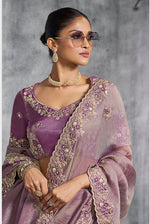 Thumbnail for Monjolika Fashion Mauve Tissue Traditional Saree with Embroidered, Resham and Thread Work for Ceremonial