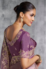 Thumbnail for Monjolika Fashion Mauve Tissue Traditional Saree with Embroidered, Resham and Thread Work for Ceremonial
