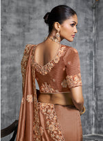 Thumbnail for Monjolika Fashion Brown Tissue Traditional Saree with Embroidered, Resham and Thread Work for Ceremonial