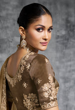 Thumbnail for Monjolika Fashion Beige Tissue Traditional Saree with Embroidered, Resham and Thread Work for Ceremonial