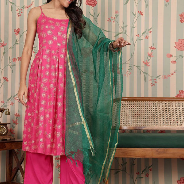 Ode by House of Pataudi Women Floral Printed Regular Kurta with Trousers & With Dupatta - Distacart