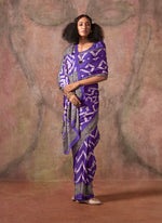 Thumbnail for Monjolika Fashion Purple Color Ajrakh Print With Bandhej Pattern Satin Georgette Saree