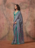 Thumbnail for Monjolika Fashion Turquoise Color Ajrakh Print With Bandhej Pattern Satin Georgette Saree