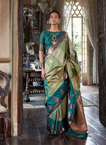 Thumbnail for Monjolika Fashion Green Zari Woven Work Silk Indian Traditional Wear Saree