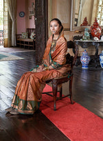 Thumbnail for Monjolika Fashion Rust Zari Woven Work Silk Indian Traditional Wear Saree