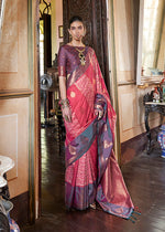 Thumbnail for Monjolika Fashion Pink Zari Woven Work Silk Indian Traditional Wear Saree