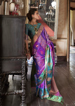Thumbnail for Monjolika Fashion Purple Zari Woven Work Silk Indian Traditional Wear Saree