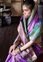 Thumbnail for Monjolika Fashion Purple Zari Woven Work Silk Indian Traditional Wear Saree