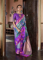 Thumbnail for Monjolika Fashion Turquoise Zari Woven Work Silk Indian Traditional Wear Saree