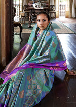 Thumbnail for Monjolika Fashion Turquoise Zari Woven Work Silk Indian Traditional Wear Saree