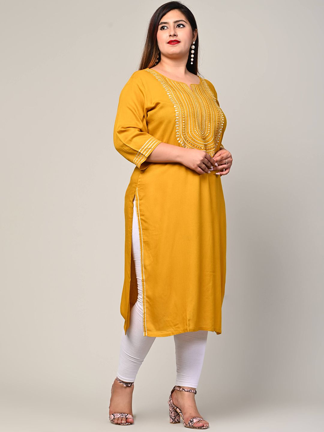 Swasti Women Mustard Yellow Printed Flared Sleeves Floral Kurta - Distacart
