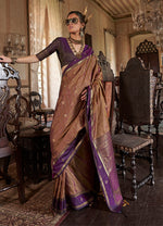 Thumbnail for Monjolika Fashion Brown Exclusive Tussar Silk With Elegant Weaving Work Traditional Saree - Distacart